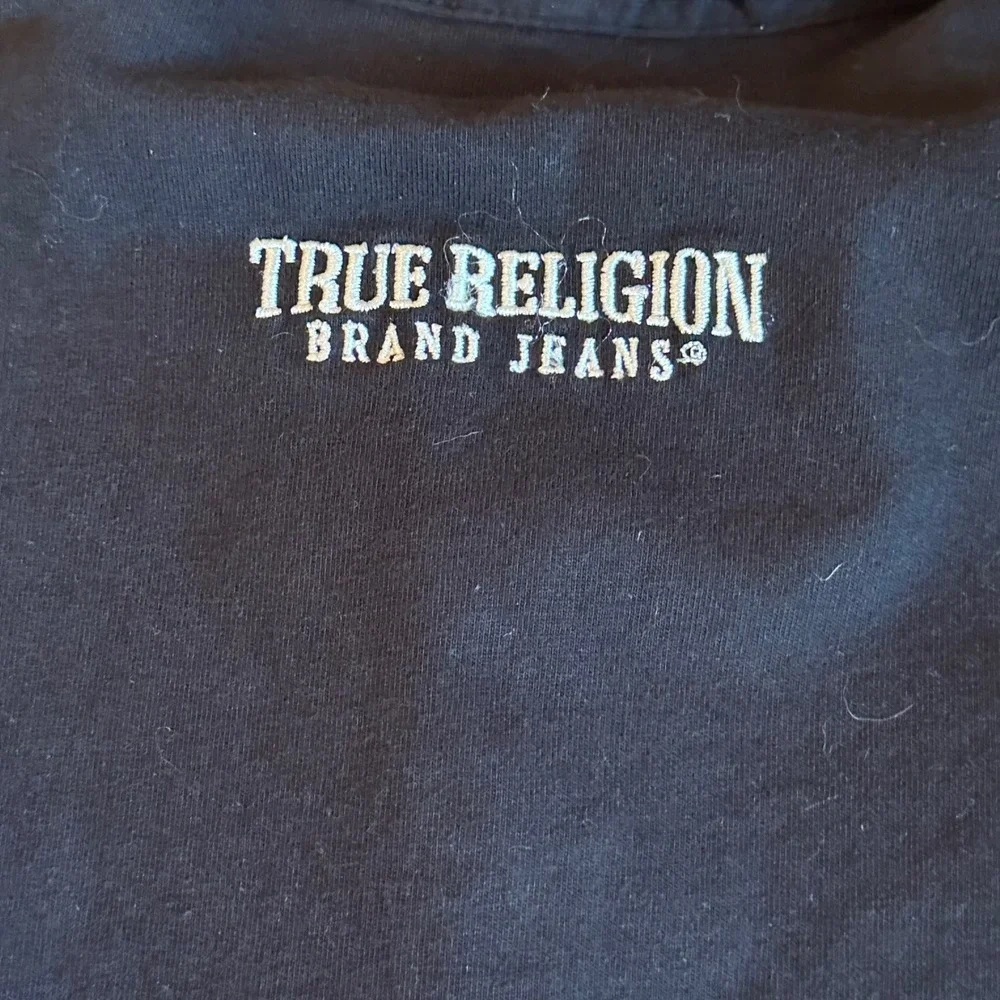 True Religion Relaxed Panelled Polo‎ Shirt Black Number 02 Embroidered Logo M